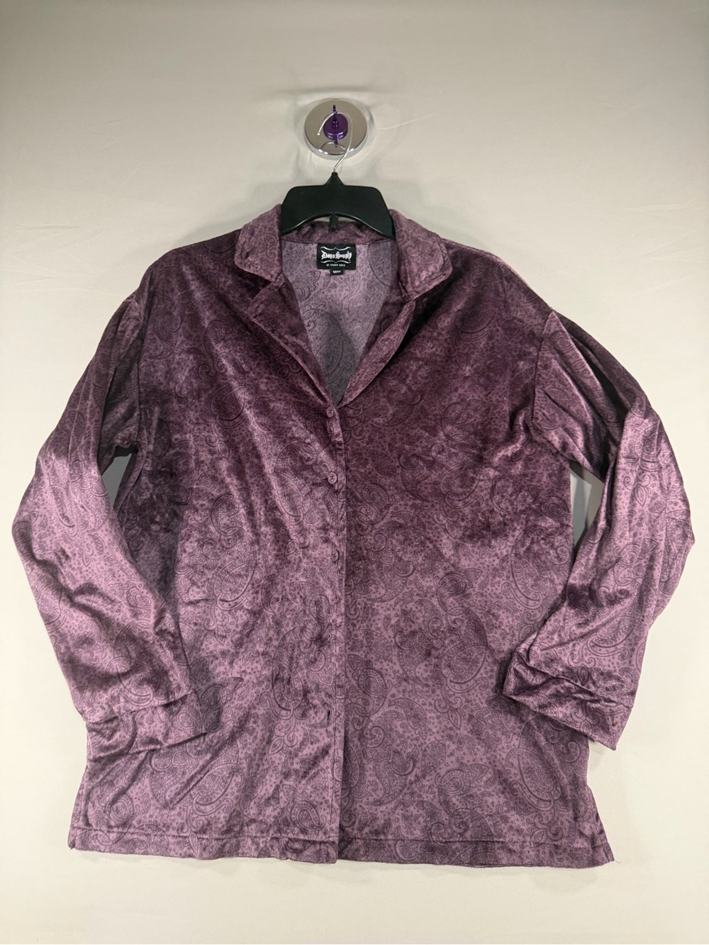 Velvet Paisley Button-Front Pajama Top - Plum